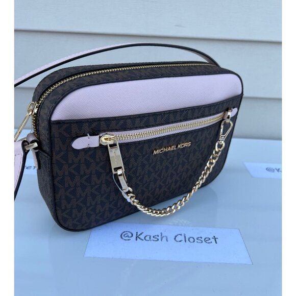 Michael Kors crossbody bag large chain zip purse MK signature powder blush - Picture 1 of 6